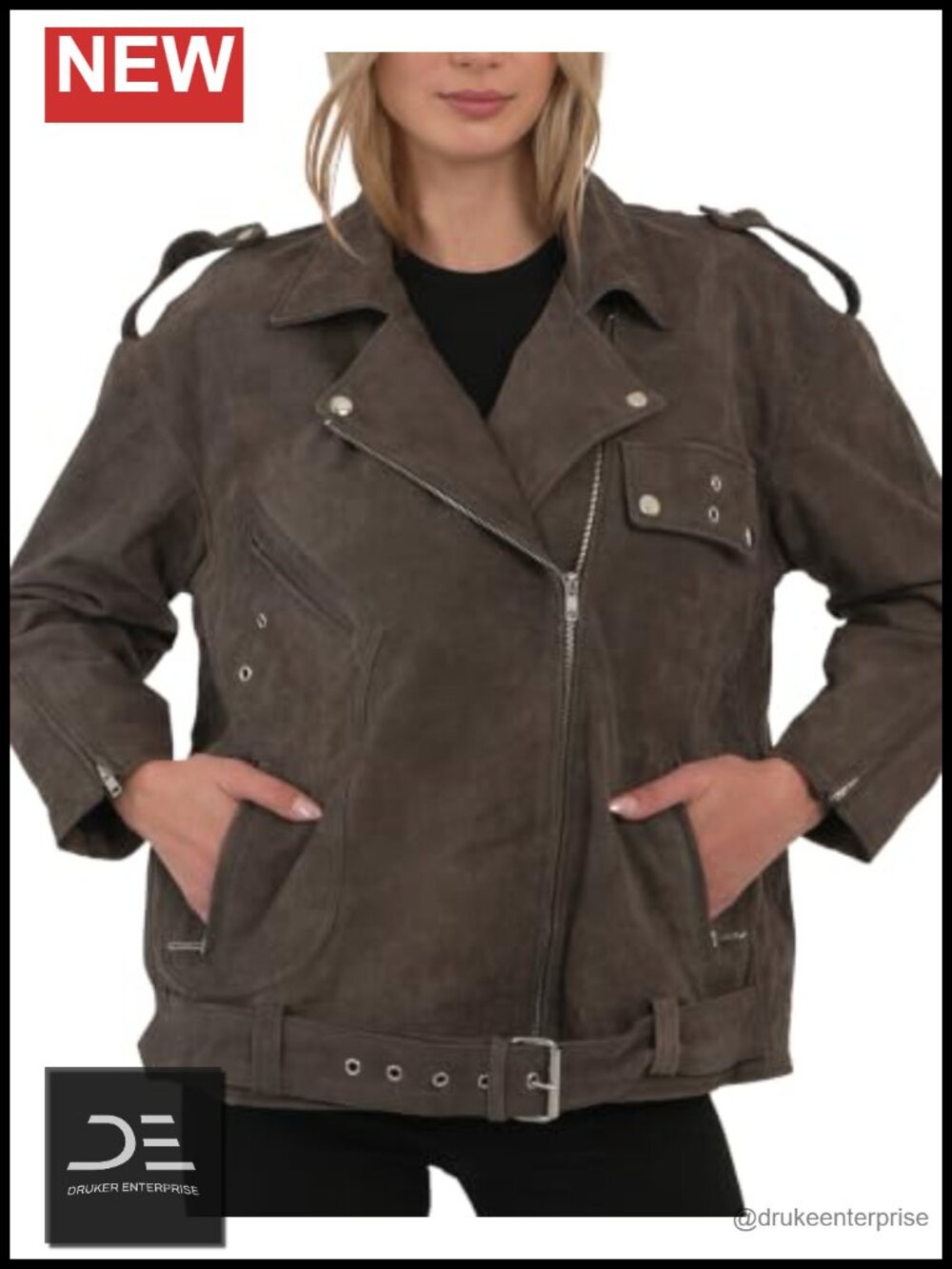 Real Lambskin Leather Moto Jacket Oversized Biker